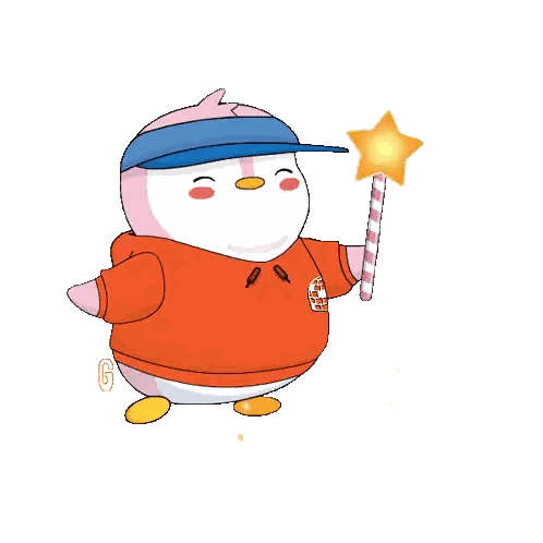 Cartoon Penguin Holding Star Saying Good Luck