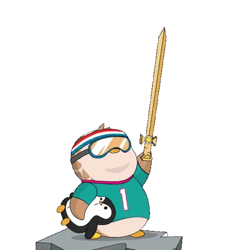 Cartoon Penguin Holding Sword