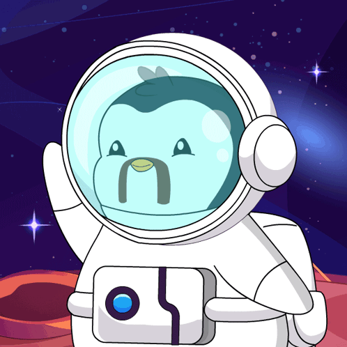 Cartoon Penguin in Astronaut Suit