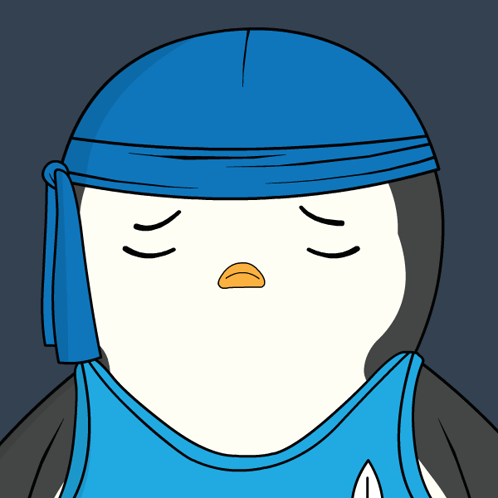Cartoon Penguin in Blue Headband and Tank Top