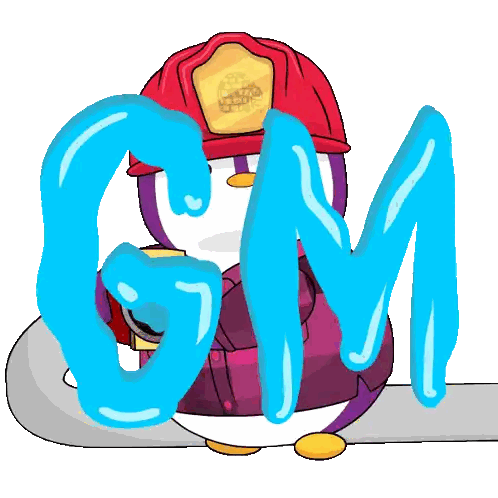 Cartoon Penguin in Firefighter Hat