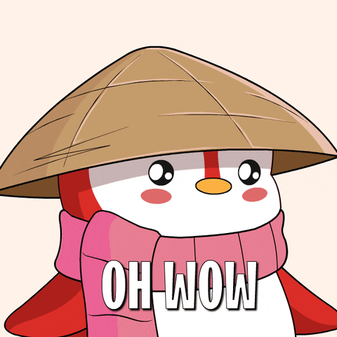 Cartoon Penguin In Hat And Scarf Saying Oh Wow GIF