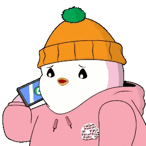 Cartoon Penguin in Orange Beanie and Pink Hoodie