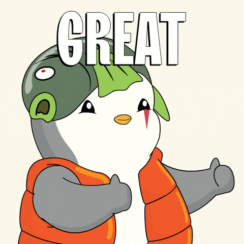 Cartoon Penguin In Orange Vest And Helmet Saying Great GIF