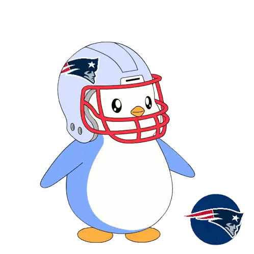 Cartoon Penguin in Patriots Helmet Holding Football