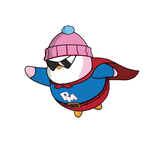 Cartoon Penguin in Pink Hat and Cape