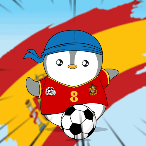 Cartoon Penguin in Red Jersey Number 8