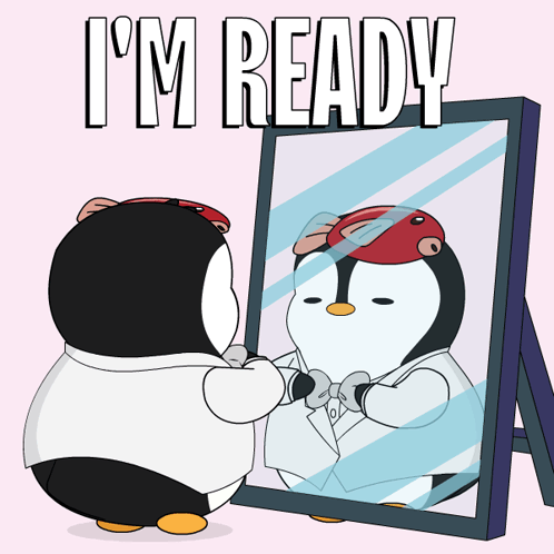 Cartoon Penguin Looking In Mirror Saying I'm Ready GIF