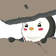 Cartoon Penguin Looking Out of Hole