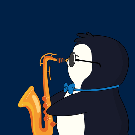 Cartoon Penguin Playing Saxophone