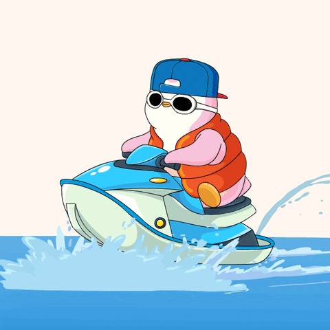 Cartoon Penguin Riding Jet Ski