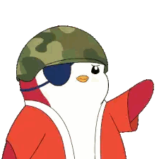 Cartoon Penguin Saluting with Helmet and Eye Patch