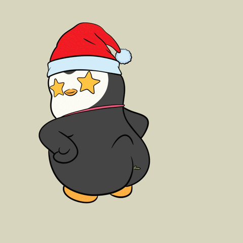 Cartoon Penguin Santa Hat Star Glasses GIF