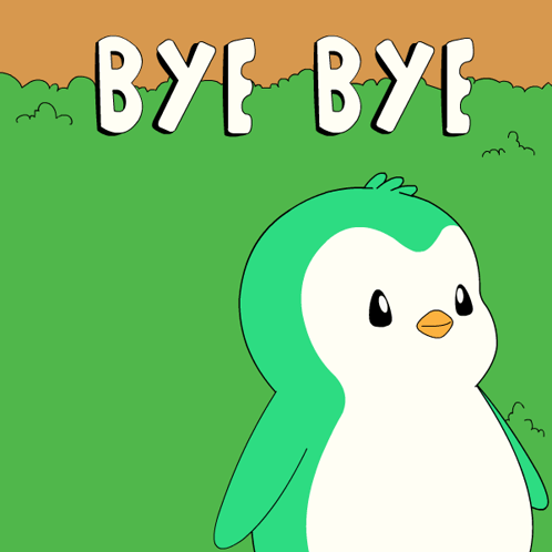 Cartoon Penguin Saying Bye Bye in Field