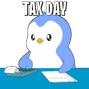 Cartoon Penguin Using Calculator Tax Day
