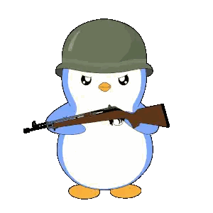 Cartoon Penguin Wearing Helmet Holding Rifle