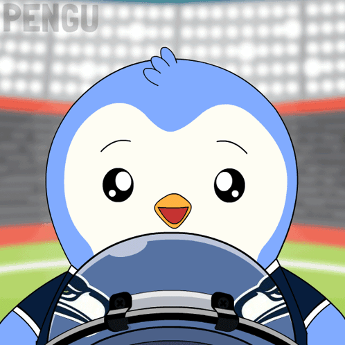 Cartoon Penguin Wearing Helmet With Pengu Background GIF