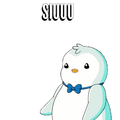 Cartoon Penguin with Blue Bow Tie and Siuu