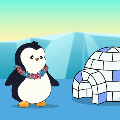 Cartoon Penguin With Flower Lei GIF