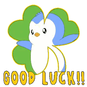 Cartoon Penguin With Hearts and Good Luck