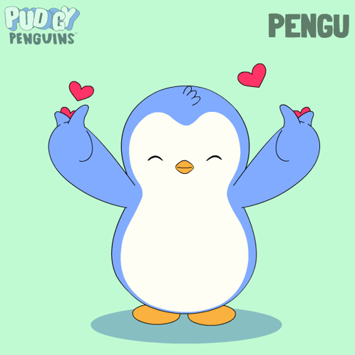 Cartoon Penguin With Hearts and Name Pengu