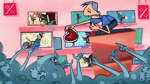 Cartoon People Scrambling On Black Friday Madness GIF