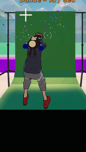 Cartoon Person by Green Wall With Cross and Dance 15 Sec