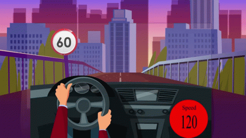Cartoon Person Driving Car With Speed Limit 120