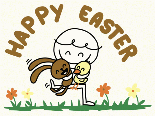 Cartoon Person Holding Bunny and Chicken Happy Easter