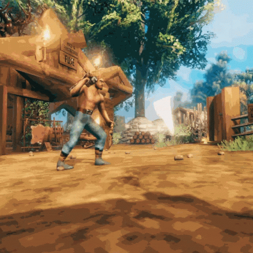 Cartoon Person Holding Hammer Get on Valheim
