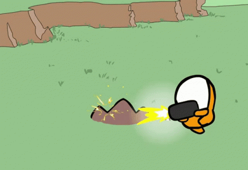 Cartoon Person Holding Rocket in Field