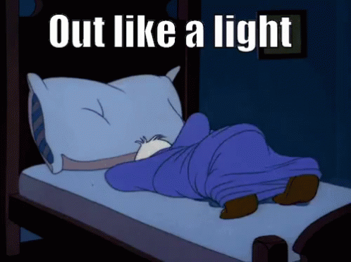 Cartoon Person Lying in Bed Saying Out Like a Light