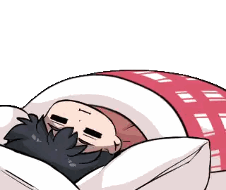 Cartoon Person Lying in Bed with Red Blanket