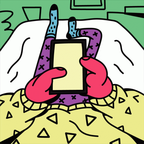 Cartoon Person Lying on Bed Using Cell Phone