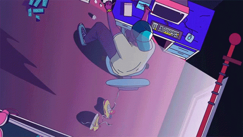 Cartoon Person Sitting at Computer Desk