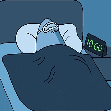 Cartoon Person Sleeping in Bed Beside Clock 2:00