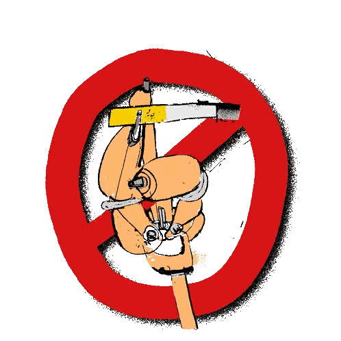Cartoon Person Smoking Cigarette in No Smoking Sign