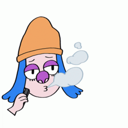 Cartoon Person Smoking E-Cigarette With Heart Smoke