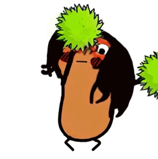 Cartoon Person With Green Pom Poms
