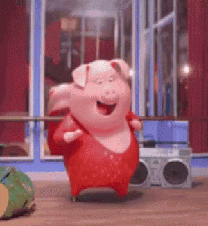 Cartoon Pig Dancing in Red Dress