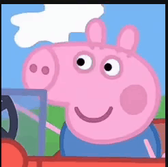 Cartoon Pig Driving Red Car Smiling