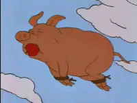 Cartoon Pig Flying With Ball in Mouth