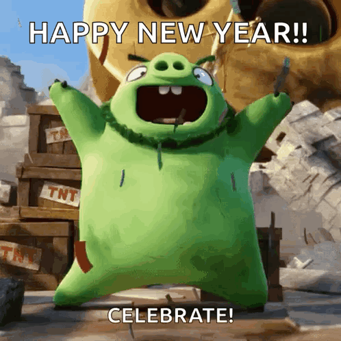 Cartoon Pig Happy New Year Celebrate