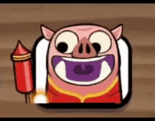 Cartoon Pig Holding Red Firework Rocket