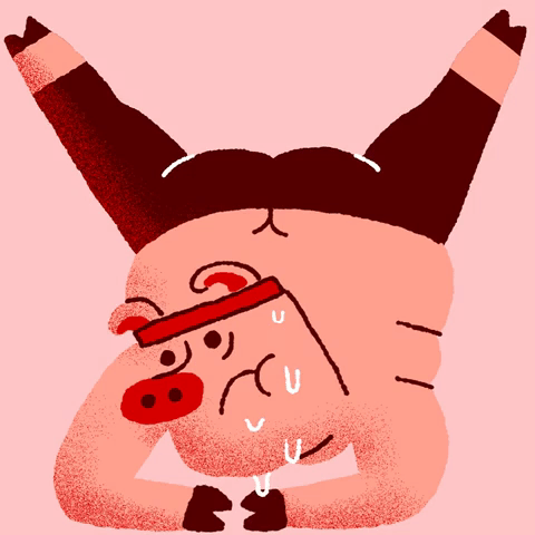 Cartoon Pig Legs Work Out Upside Down GIF