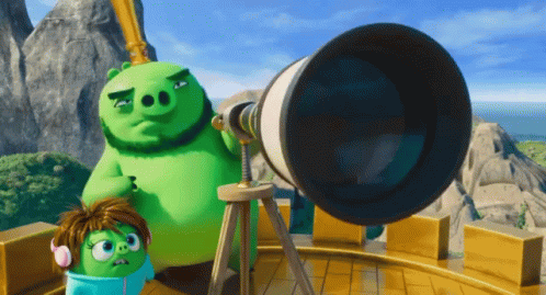 Cartoon Pig Looking Through Telescope Next to Another Pig