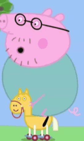 Cartoon Pig Next To Toy Horse GIF