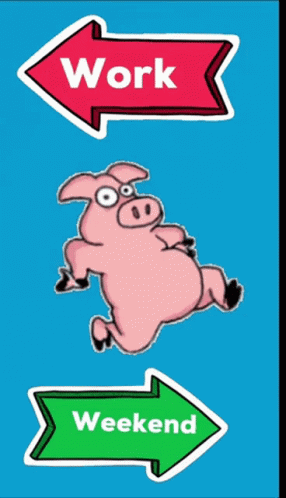 Cartoon Pig Red Arrow Work Green Arrow Weekend GIF
