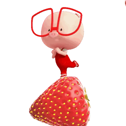 Cartoon Pig Standing On Strawberry Saying Sweet