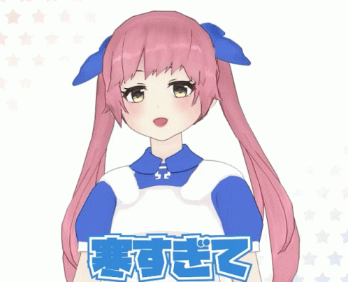 Cartoon Pink Hair Girl Blue-White Outfit A T